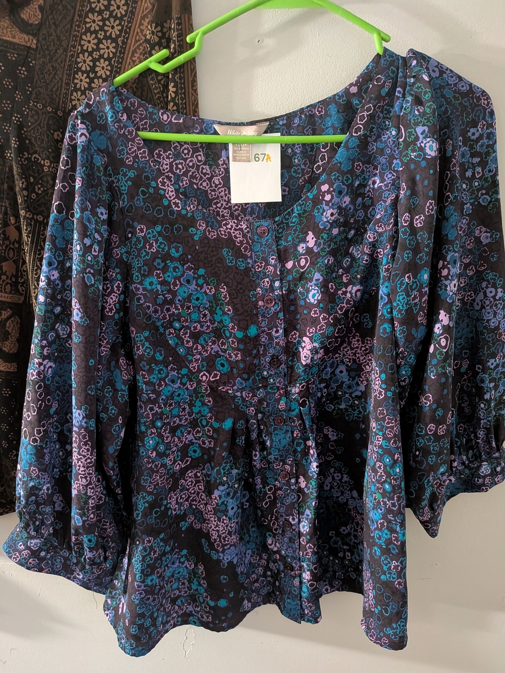 White Stag Black Floral Button-Front Blouse with Teal & Lavender